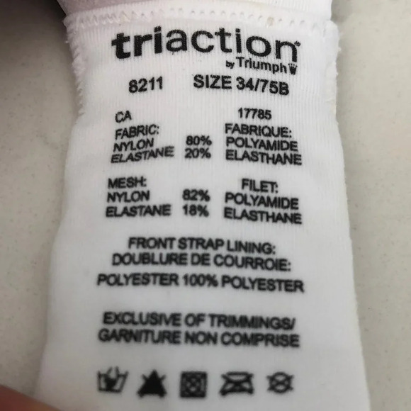 Triumph Triaction Activewear Nylon Sports Bra White Blk Grey Sz 34/75B NWOT - Picture 9 of 11